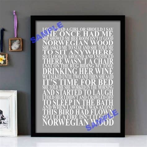 "Norwegian Wood" Beatles - Framed Lyrics Wall Art Design