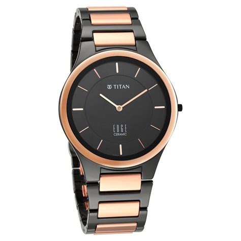 Buy Online Titan Edge Ceramic Quartz in Midnight Gold with Black Dial Watch for Men - ns1696kc01 ...