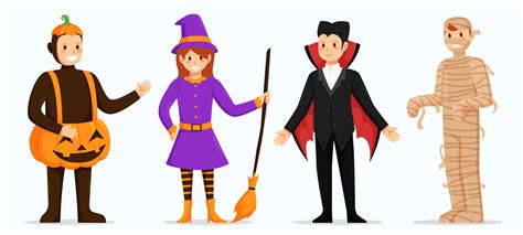 Halloween character vector set. Kids cartoon wearing Halloween costumes 20563042 Vector Art at ...