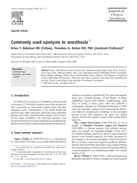 (PDF) Eponyms in Anesthesia: History and Significance