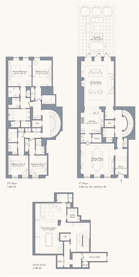 the floor plan for an apartment in new york city, with three separate rooms and two bathrooms