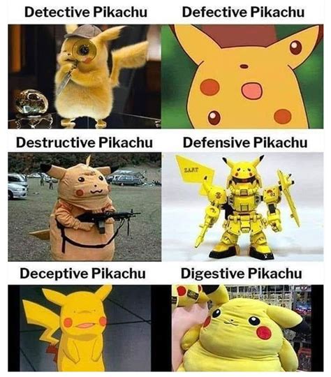 pokemon memes with different types of pikachu