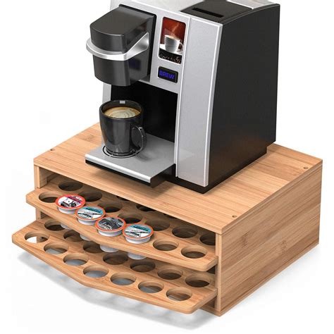 WELL WENG 70 Capacity 2-tier Bamboo Coffee Pod Holder Storage Organizer ...