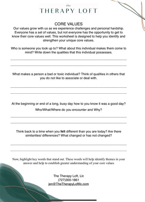 Free Core Values Worksheet — The Therapy Loft, LLC