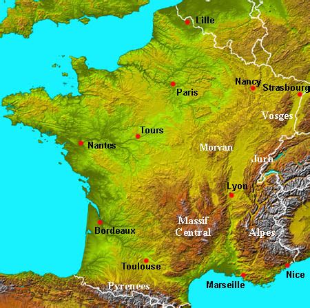 Physical map of France - topography - About-France.com