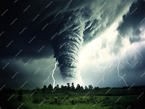 Premium AI Image | Dangerous tornado with lightning strikes in tornado ...