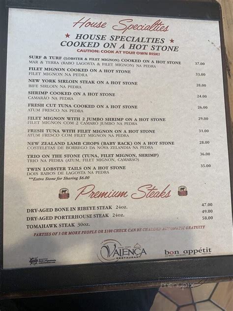 Menu of Valenca Restaurant in Elizabeth, NJ 07201