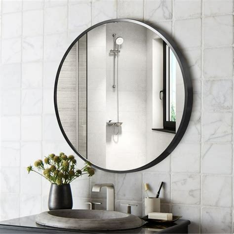 Neutype 36" Black Round Wall Mirror Modern Accent Mirror Wall Decor ...