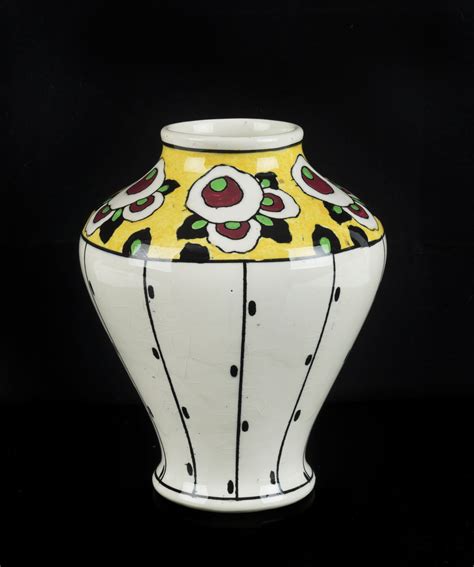 BOCH FRERES Belgium Art Deco porcelain vase, circa 1925, black circular factory mark, 19.5cm high