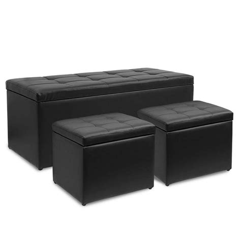 Magshion Rectangular Storage Ottoman Bench Tufted Footrest with Cube Ottomans Set of 3 PU ...