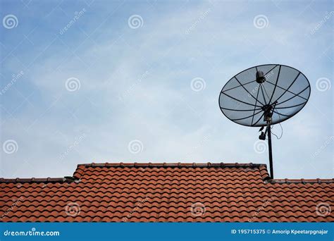 Satellite Dish with Sky on Roof Stock Image - Image of gray, global ...