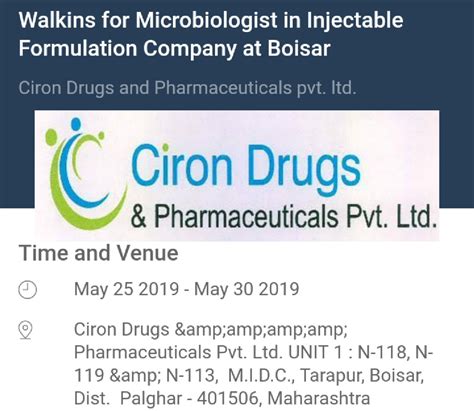 Ciron Drugs | Walk-in interview for Microbiologist | 25-30 May 2019 ...