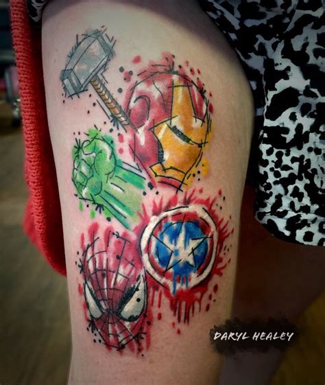 Marvel logo sketchy splash effect tattoos I did. | Marvel tattoos ...