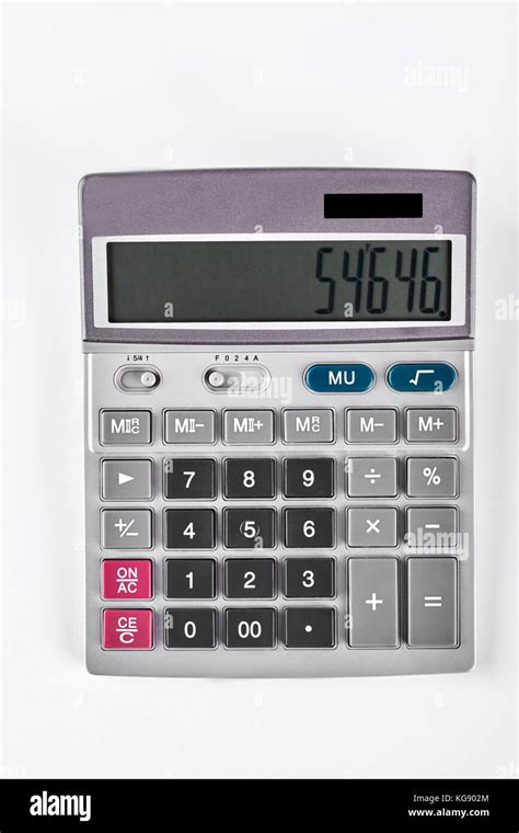 Grey calculator on white background Stock Photo - Alamy