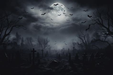 Premium AI Image | Halloween night background Cemetery or graveyard in ...