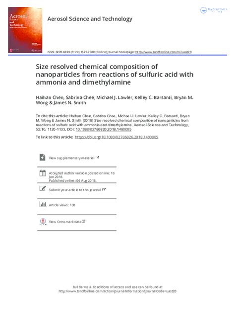 (PDF) Size Resolved Chemical Composition of Nanoparticles from Reactions of Sulfuric Acid with ...