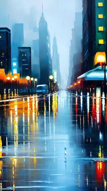 Premium AI Image | Cityscape painting during a rainy day