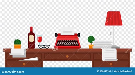 Office Wooden Table for Writing or Creativity Flat Style Vector Illustration. Stock Vector ...