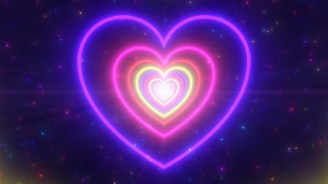 Neon Lights Love Heart Tunnel and Romantic Abstract Glow Particles Moving Backgrounds, y hearts ...