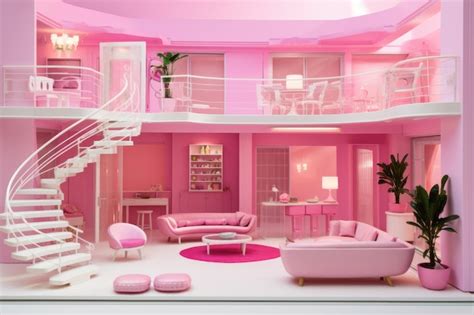 Premium Photo | Barbie doll pink interiour modern house every furniture is pink Generative Ai