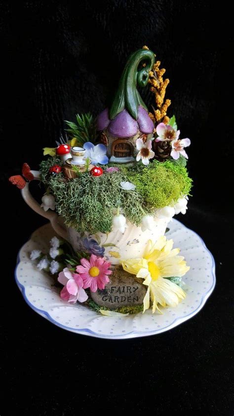 Teacup Fairy Garden with Tiny Tea Cup. Tea Time. Miniatures. Unique Ideas for Gifts. *PURPLE ...