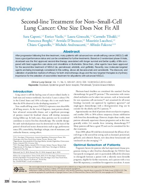 (PDF) Second-line Treatment for Non–Small-Cell Lung Cancer: One Size Does Not Fit All | Laura ...
