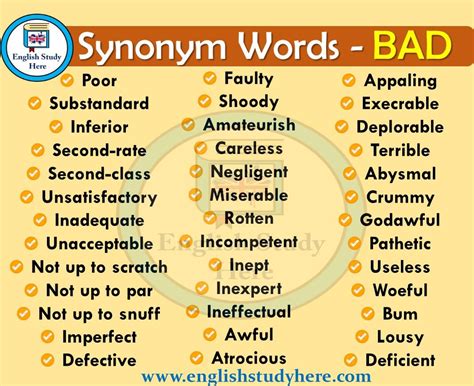 Bad Synonyms Words - English Study Here