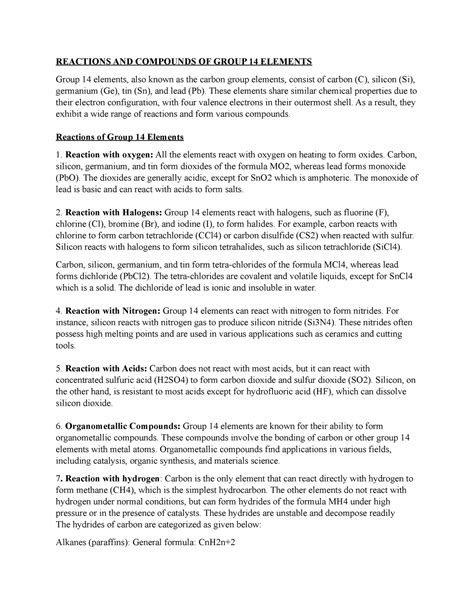 Reactions AND Compounds OF Group 14 Elements - REACTIONS AND COMPOUNDS ...