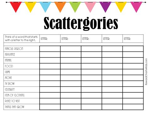 FREE Printable Scattergories Lists Instant Download, 60% OFF