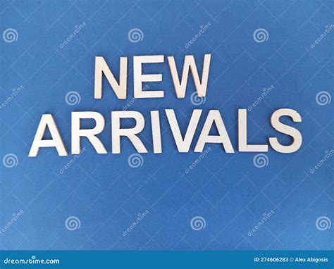 New Arrivals Sign on a Blue Background Stock Image - Image of market ...