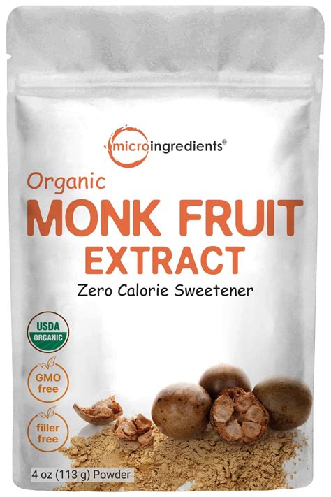 USDA Organic Monk Fruit Extract Powder with Active Mogrosides, 4 Ounce, Zero Calorie, Zero Carb ...