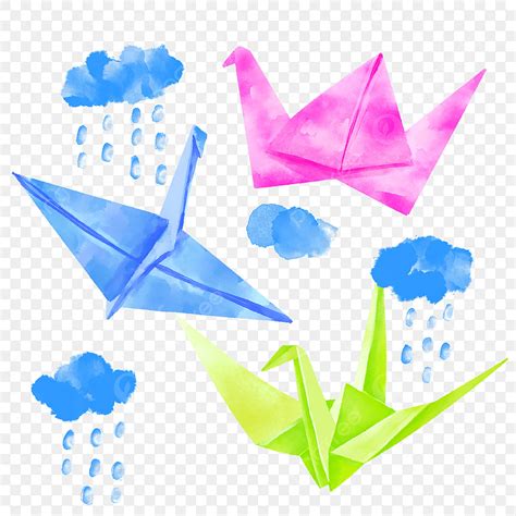 Origami Crane Clipart Transparent PNG Hd, Watercolor Thousand Paper Cranes Origami Bird Origami ...