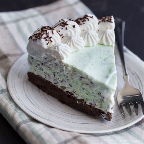 Mint Chocolate Chip Brownie Ice Cream Cake - Baking A Moment