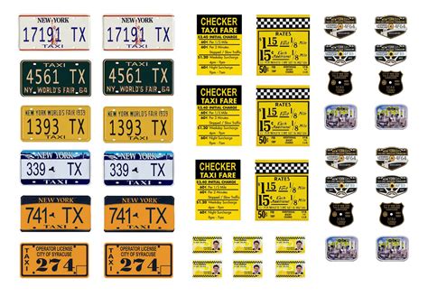 miniature scale model New York Taxi Cab license plates signs medallions