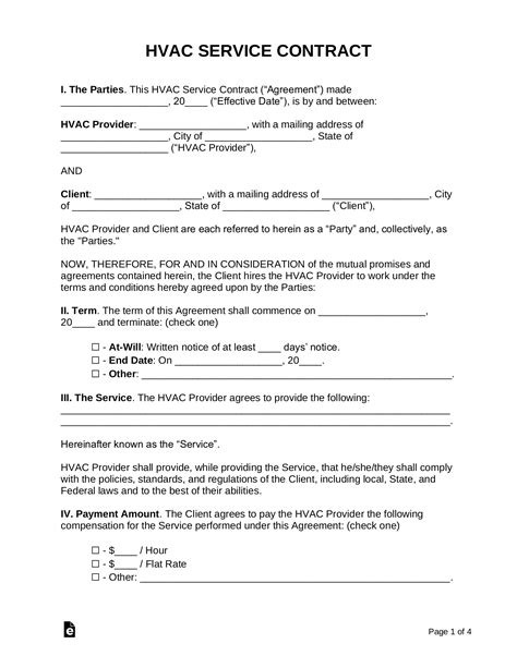 Printable Hvac Maintenance Contract Template - Printable Templates