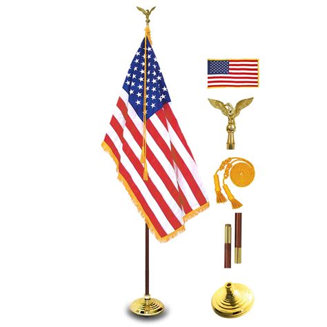 ANLEY 8 Ft Presidential Deluxe Indoor USA Flag Pole Set - 8' Oak Pole, Gold Fringed US Flag ...