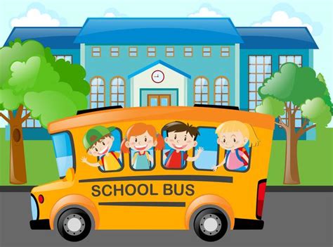 Children riding school bus to school 414575 Vector Art at Vecteezy