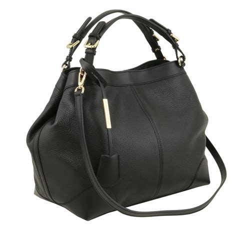 Ambrosia Soft Leather Shopping bag With Shoulder Strap Black TL141516