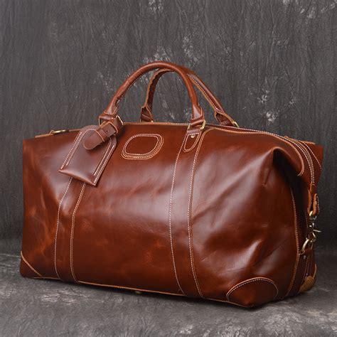 Leather Mens Large Weekender Bag Vintage Travel Bag Duffle Bag