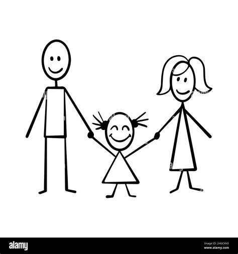 Happy family concept. Parents and their daughter stick figures isolated ...