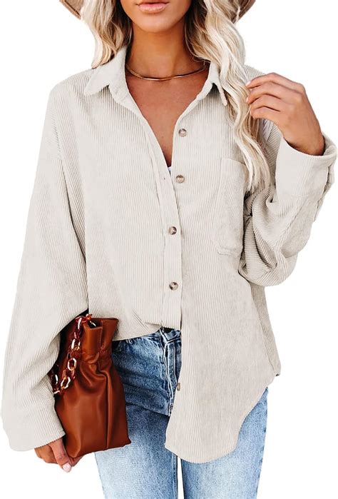 Astylish Women Corduroy Shirts Casual Long Sleeve Button Down Blouses ...