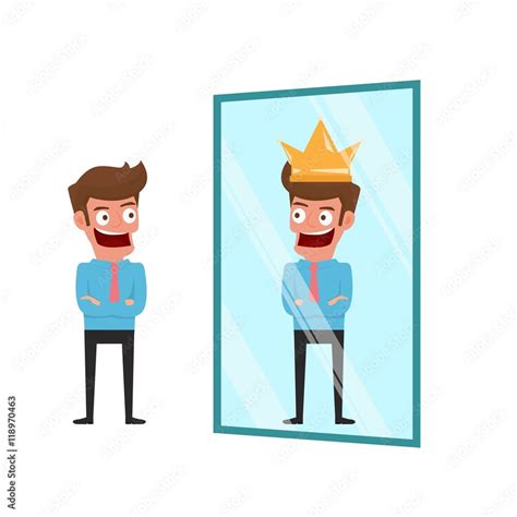 Businessman standing in front of mirror can see successful reflection ...