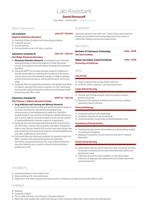 Lab Assistant - Resume Samples and Templates | VisualCV