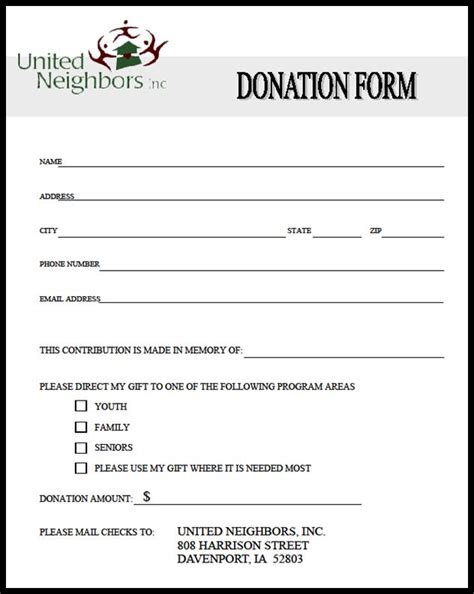 Charitable Donation Form Template | charlotte clergy coalition