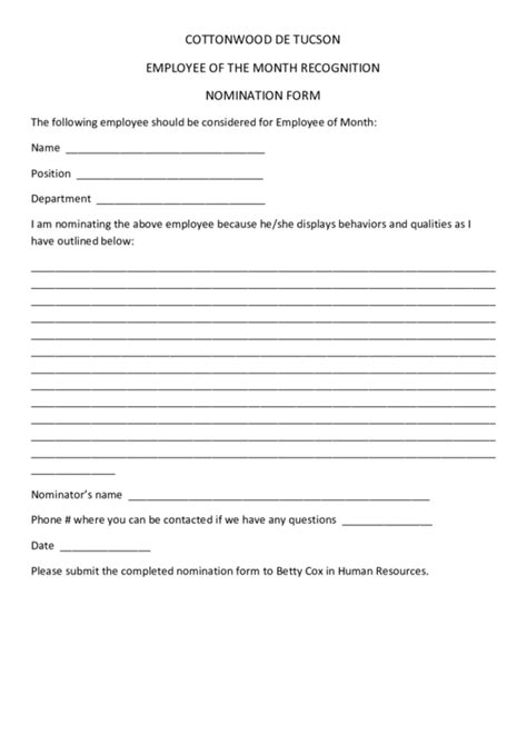 Employee Recognition Nomination Form Template | DocTemplates