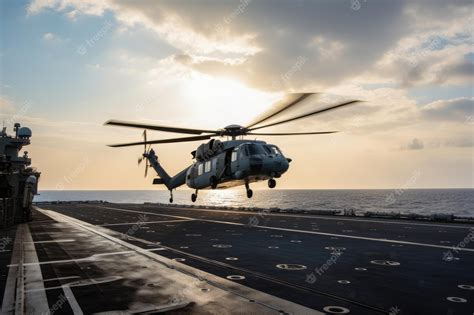 Premium AI Image | Helicopter on the deck of an aircraft carrier at ...