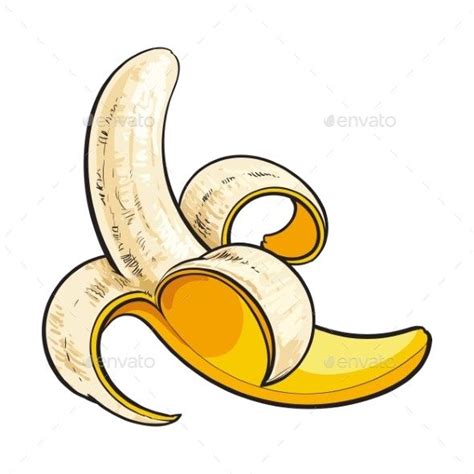 Peeled Ripe Banana | Banana sketch, Banana art, Banana