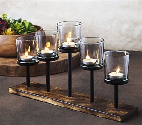 Elegant Decorative Votive Candle Holder Centerpiece, 5 Glass Cups on ...