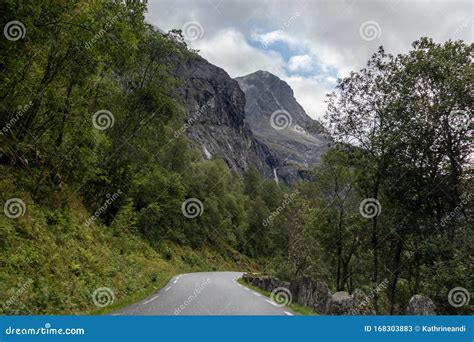 Narrow Mountain Norwegian Road To Troll Path. Summer Driving Traveling Beautiful Norway Stock ...