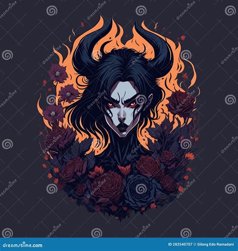 Fire Demon Girl Vector Art Tshirt Design Stock Vector - Illustration of fire, vector: 282540707